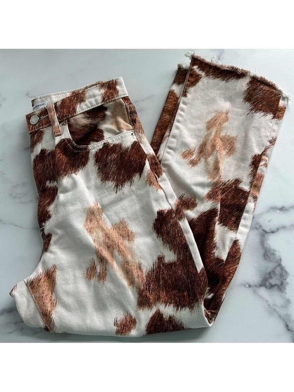 Revolve WeWoreWhat Brown White Cowhide Pattern Cropped Jeans Size 25